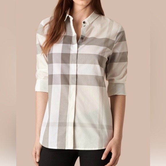 Burberry White and Gray Plaid Button-up Shirt - Picture 10 of 11